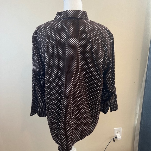 Ralph Lauren Chocolate Brown Dot Button Down Blouse Size 2X - Picture 3 of 7